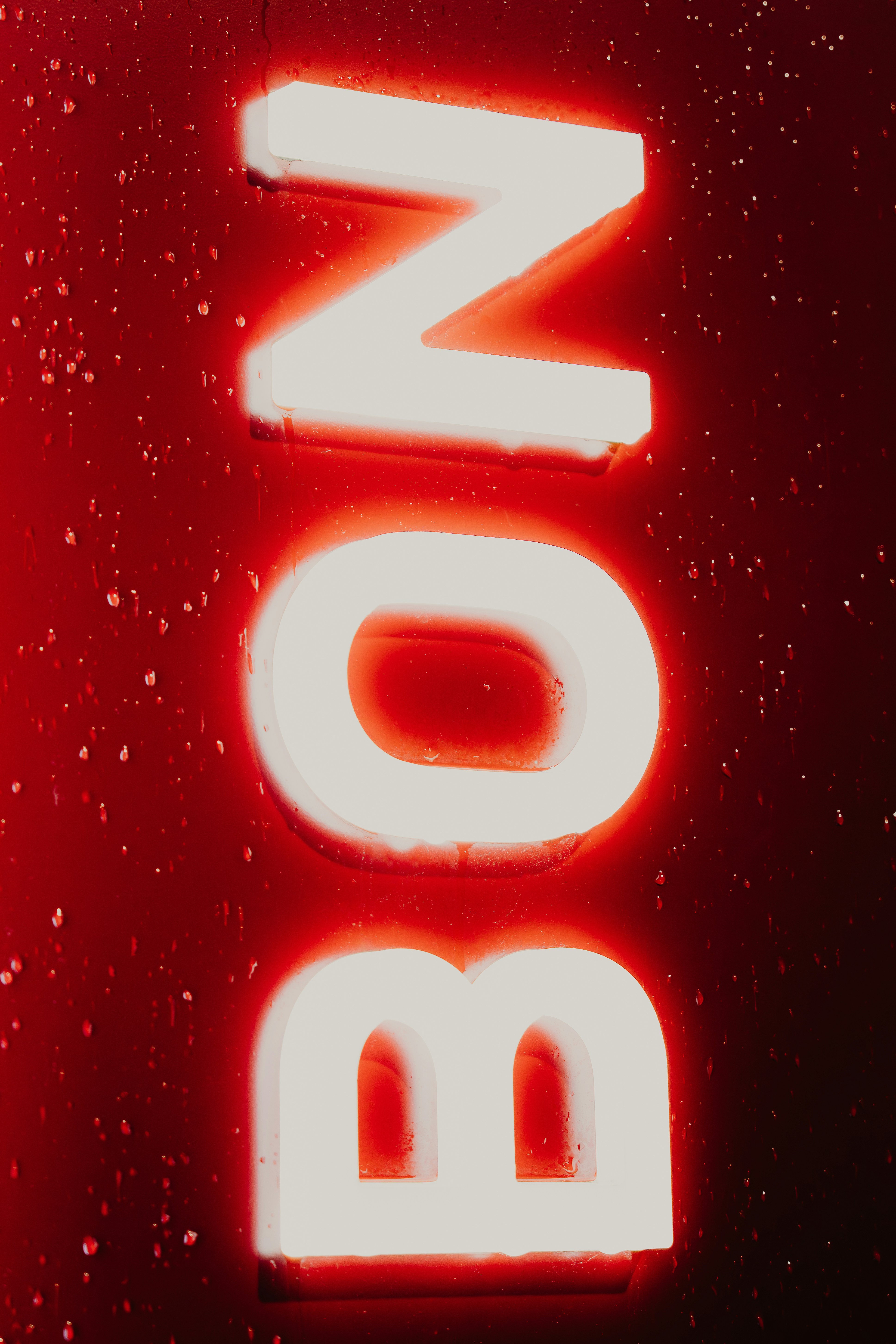 Letras blancas deletreando bon sobre fondo rojo
