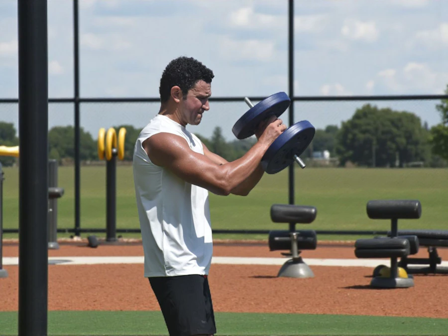 Athletic man training at an outdoor gym