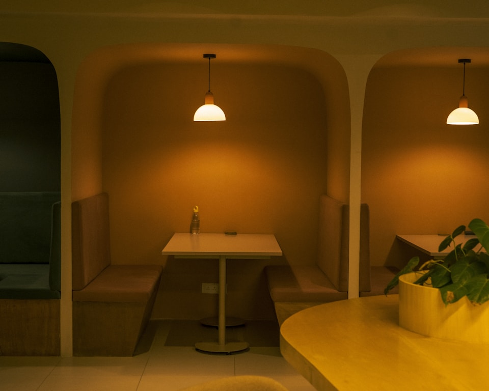 Booth seating, golden light
