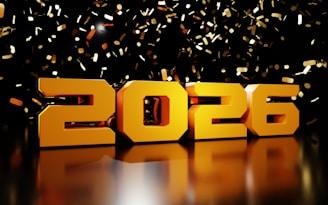 Golden 2026 numbers with falling confetti