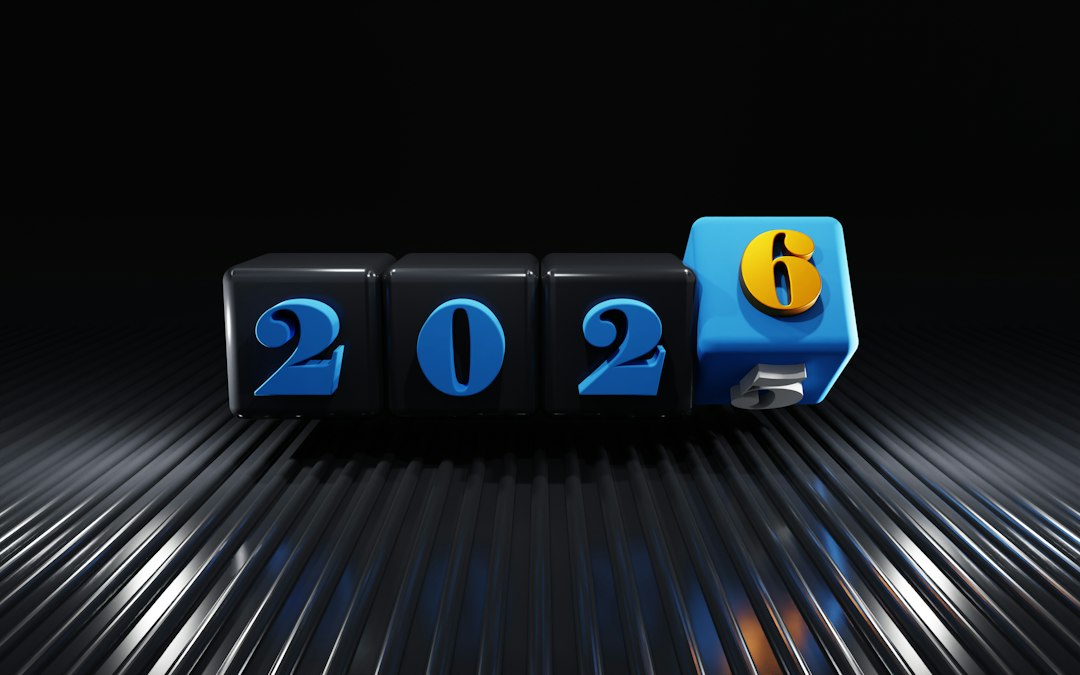 2026 year represented by numbered cubes on metallic surface.