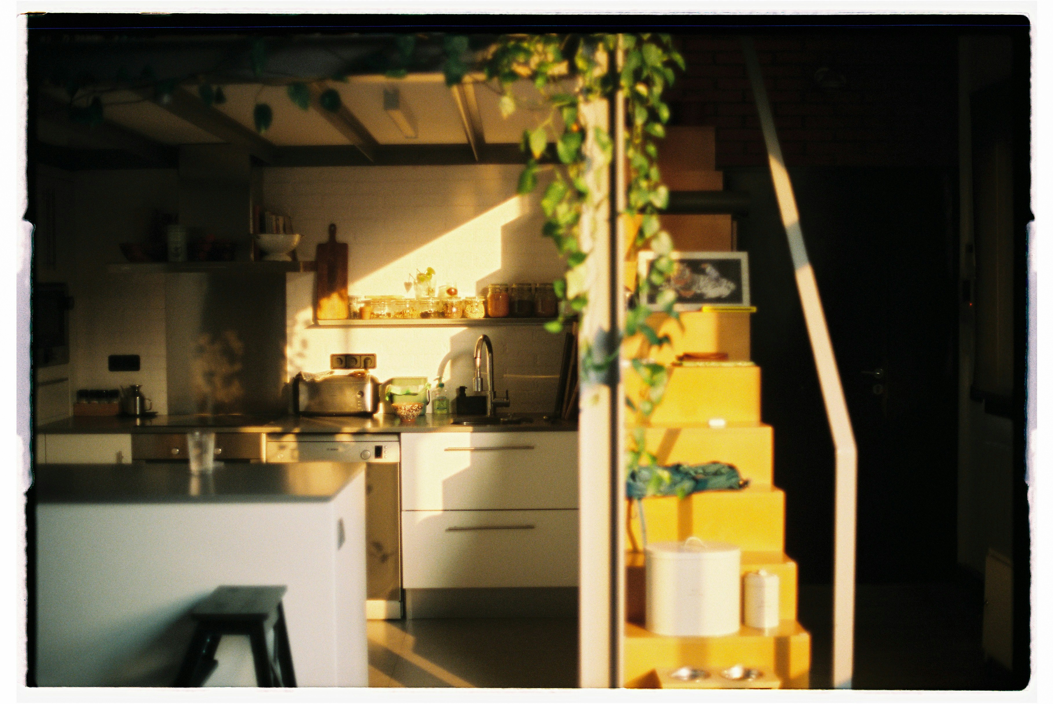 Modern kitchen with sun rays