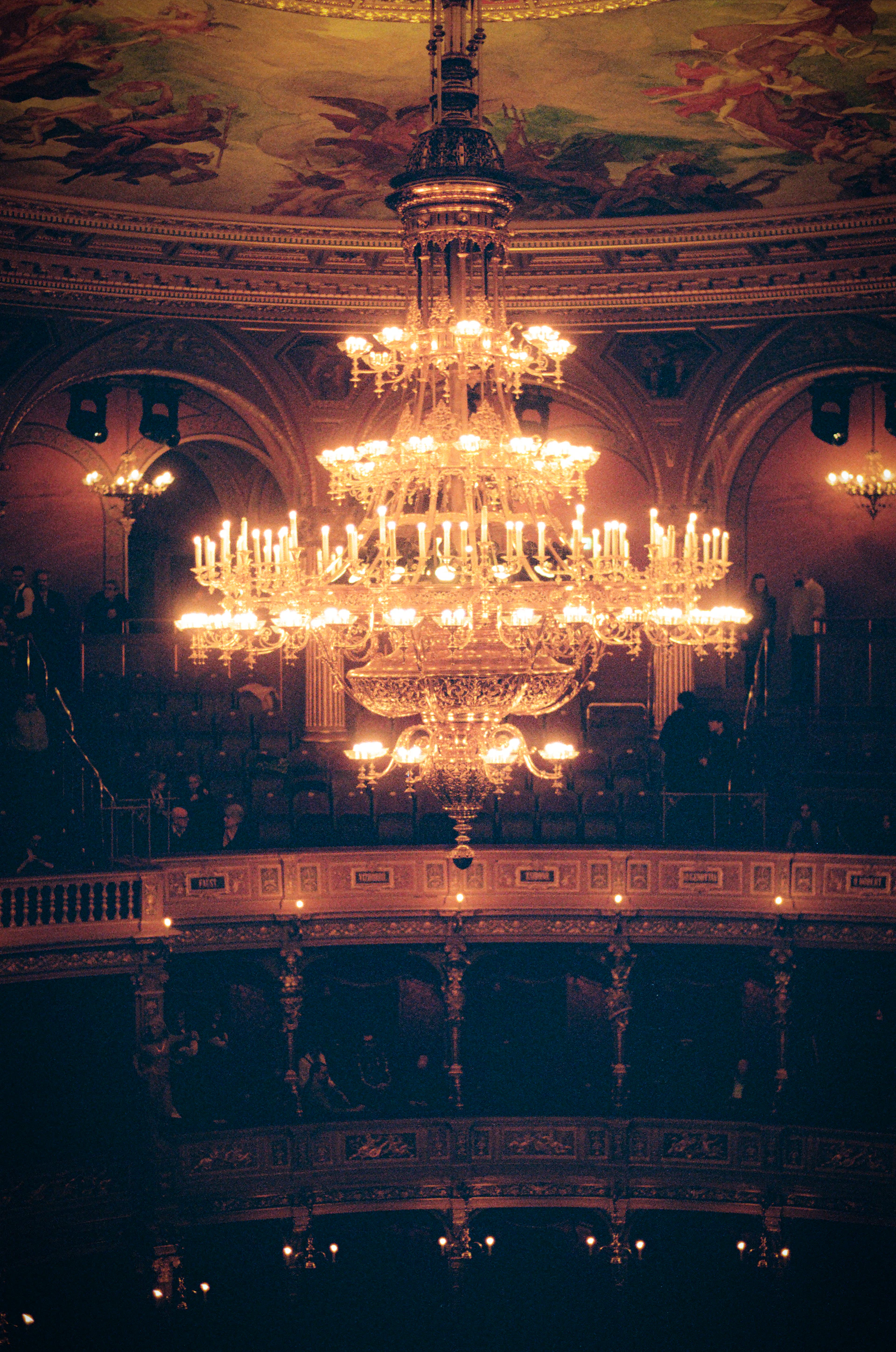 Ornate chandelier in a grand opera house