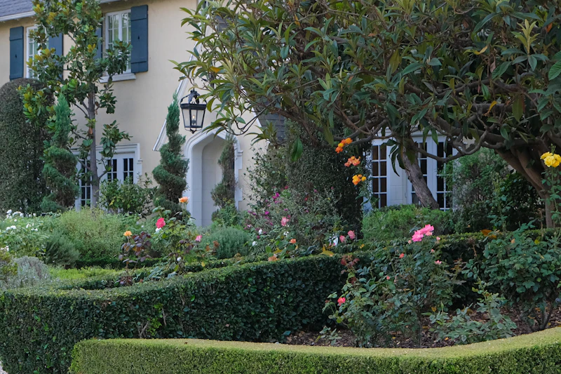 Landscape design featuring elegant garden plantings