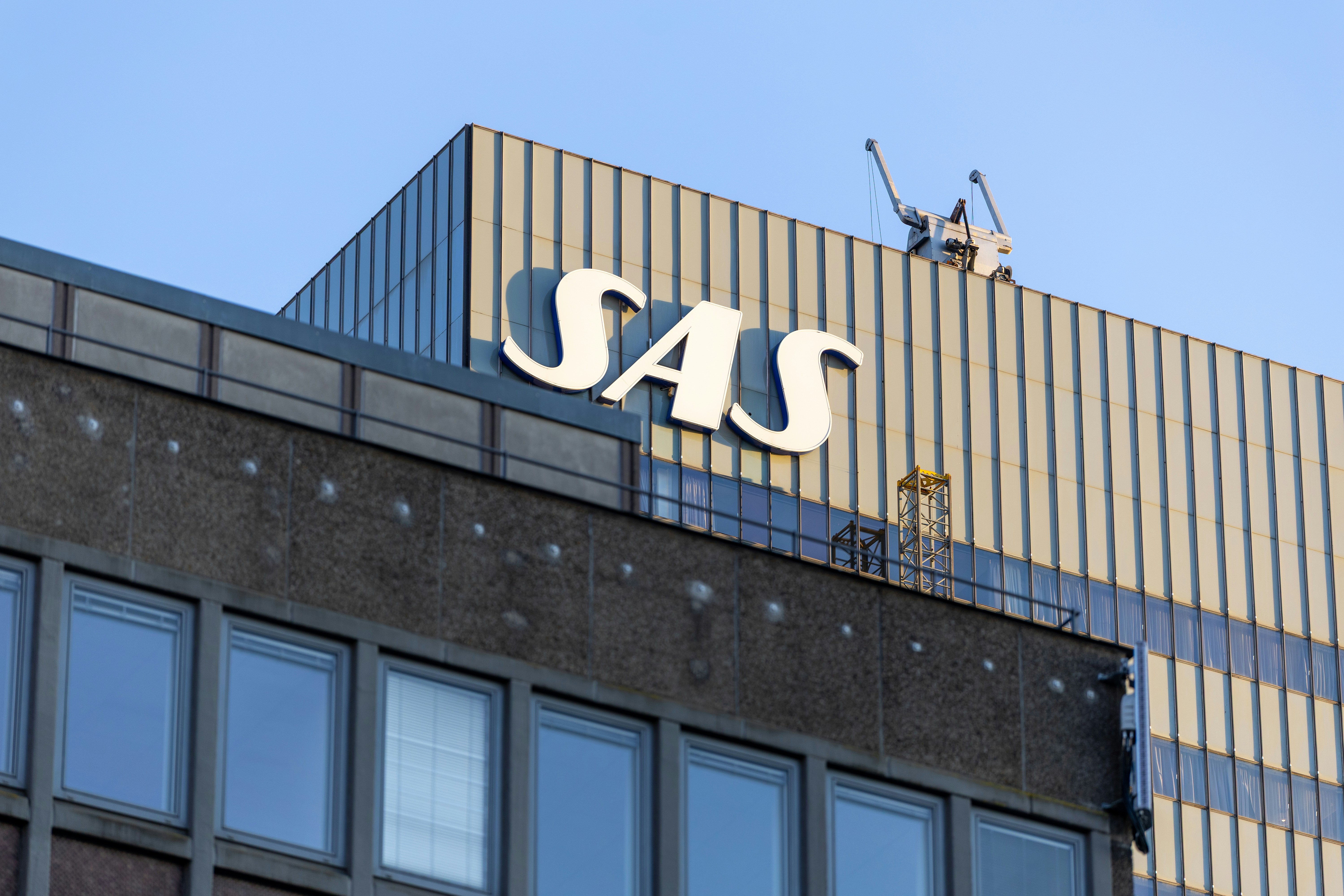 Sas logo on a modern building facade.