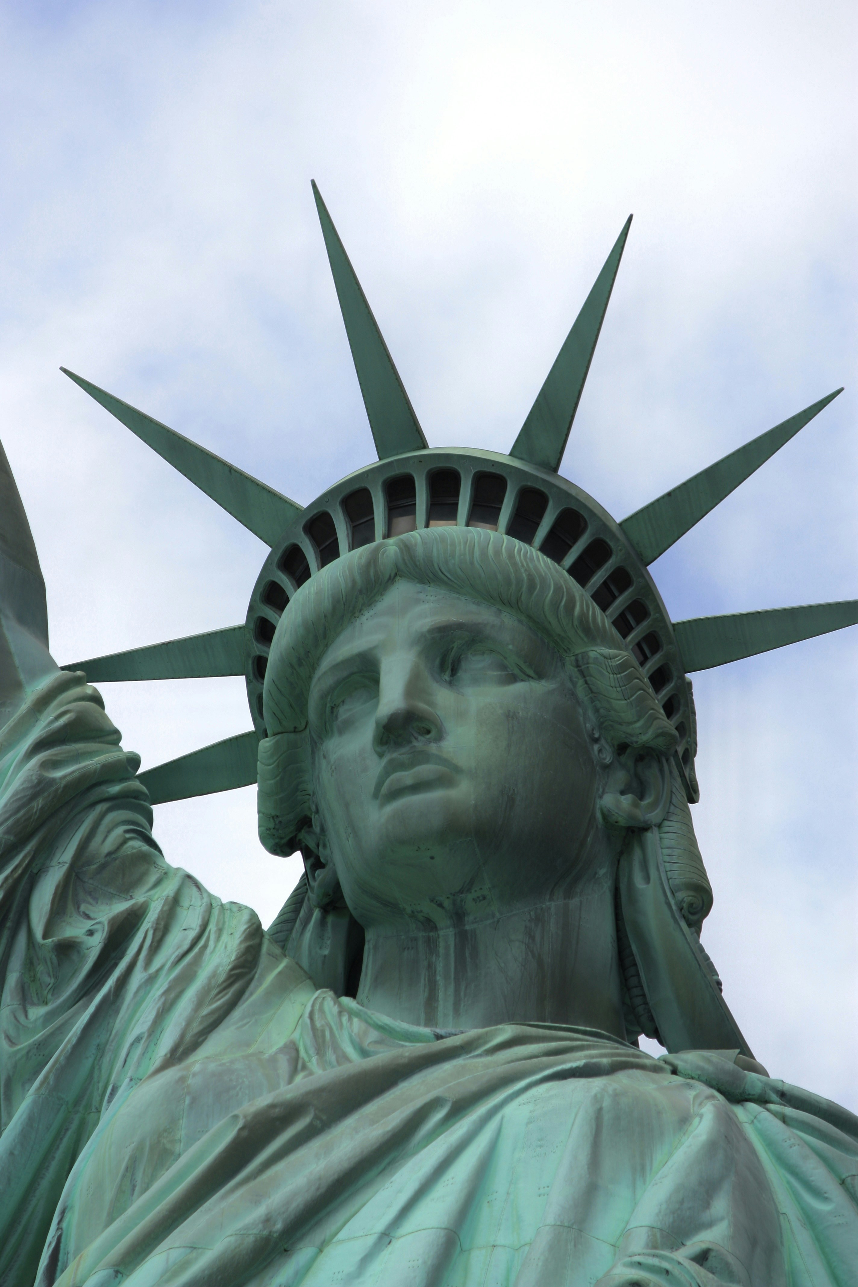 Close-up of the statue of liberty's face and crown