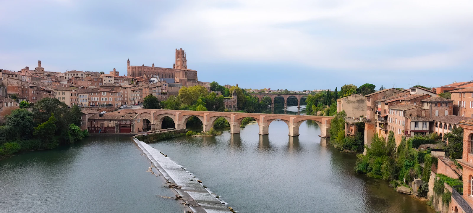 The Pont Vieux across the Tarn, with the cathedral above it — Albi, France