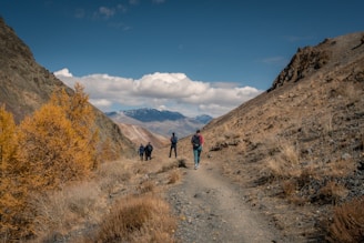 Hikers on a mountain trail in autumn