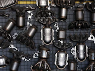 Collection of car exhaust catalytic converters and parts