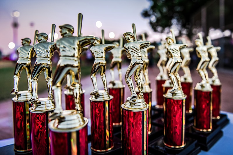 accomplished athlete's trophy collection at dusk