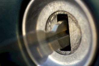 A key is inserted into a lock mechanism.