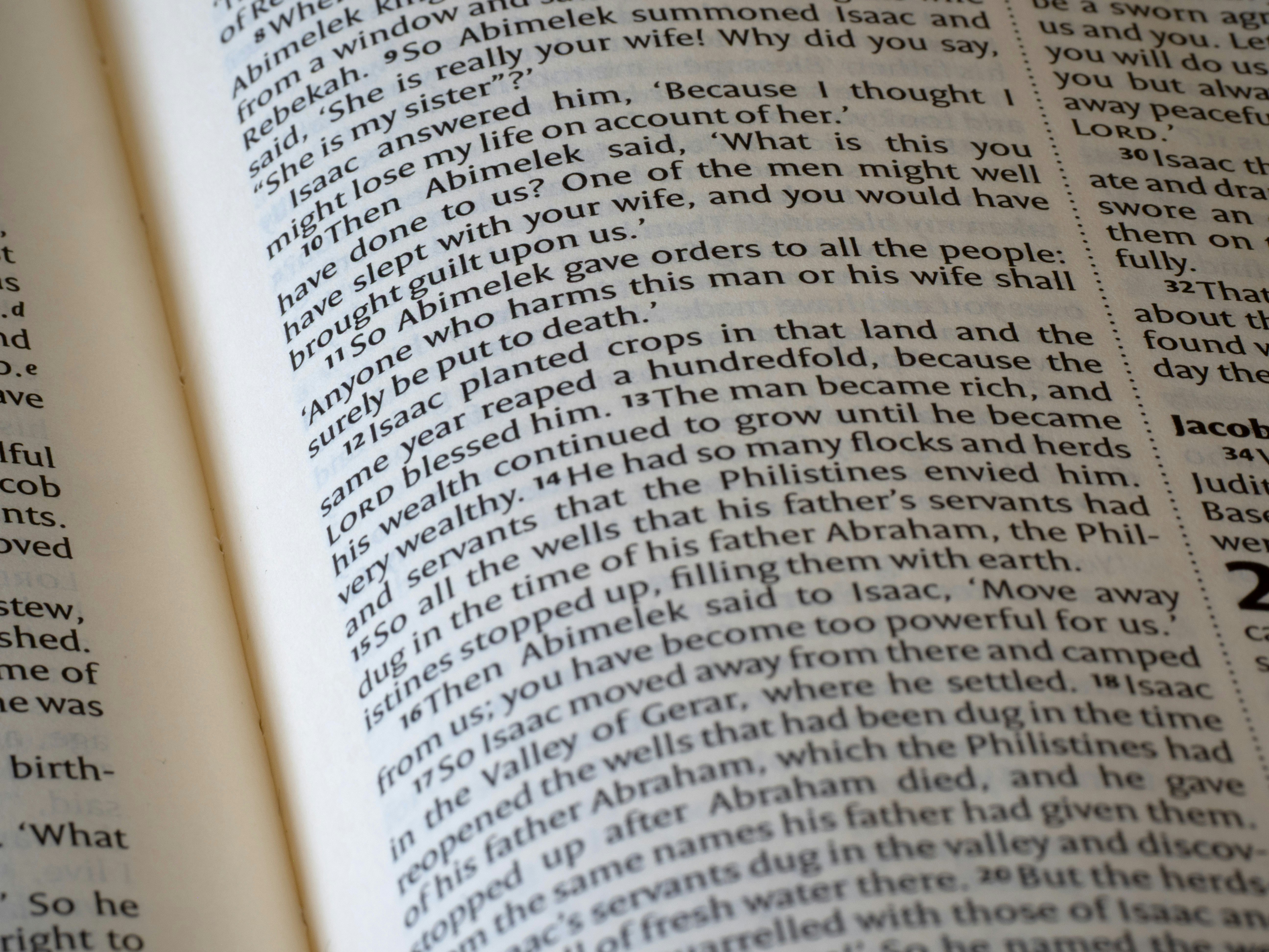 Close-up of an open book with text.