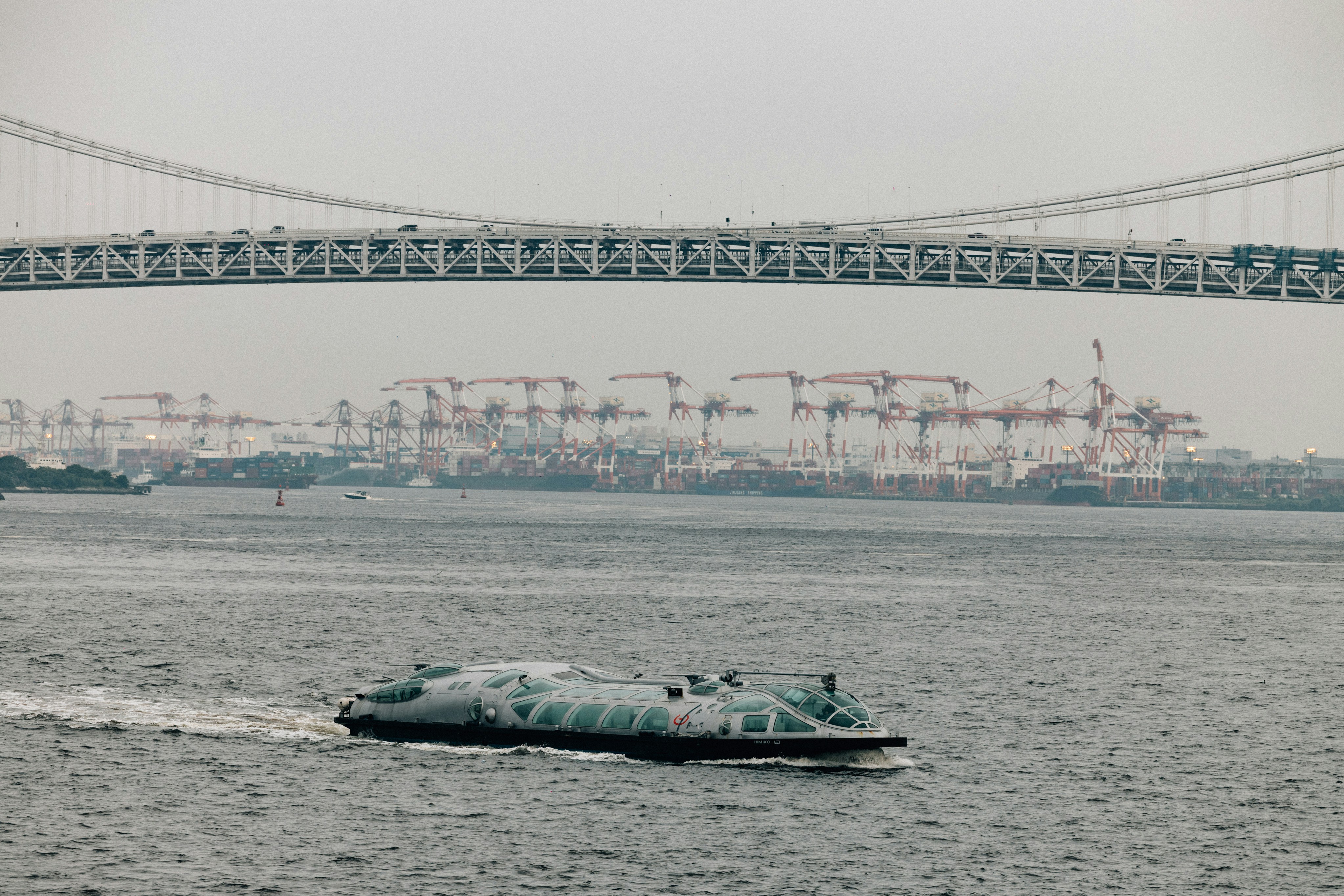 Hovercraft at industrial port