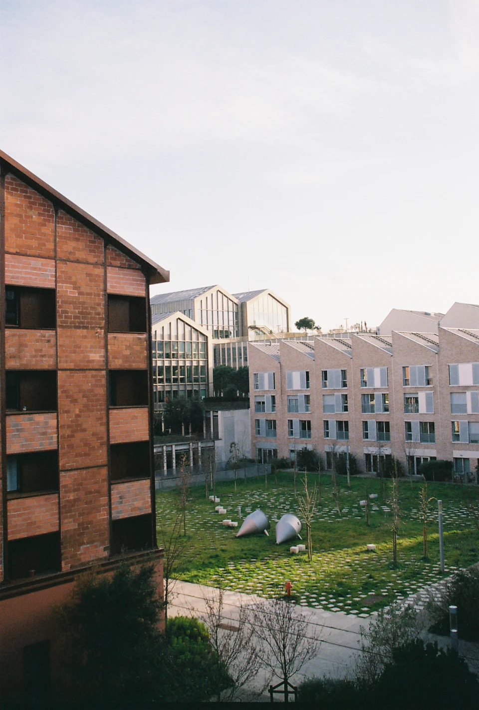 Modern townhouses and apartment buildings in a residential community