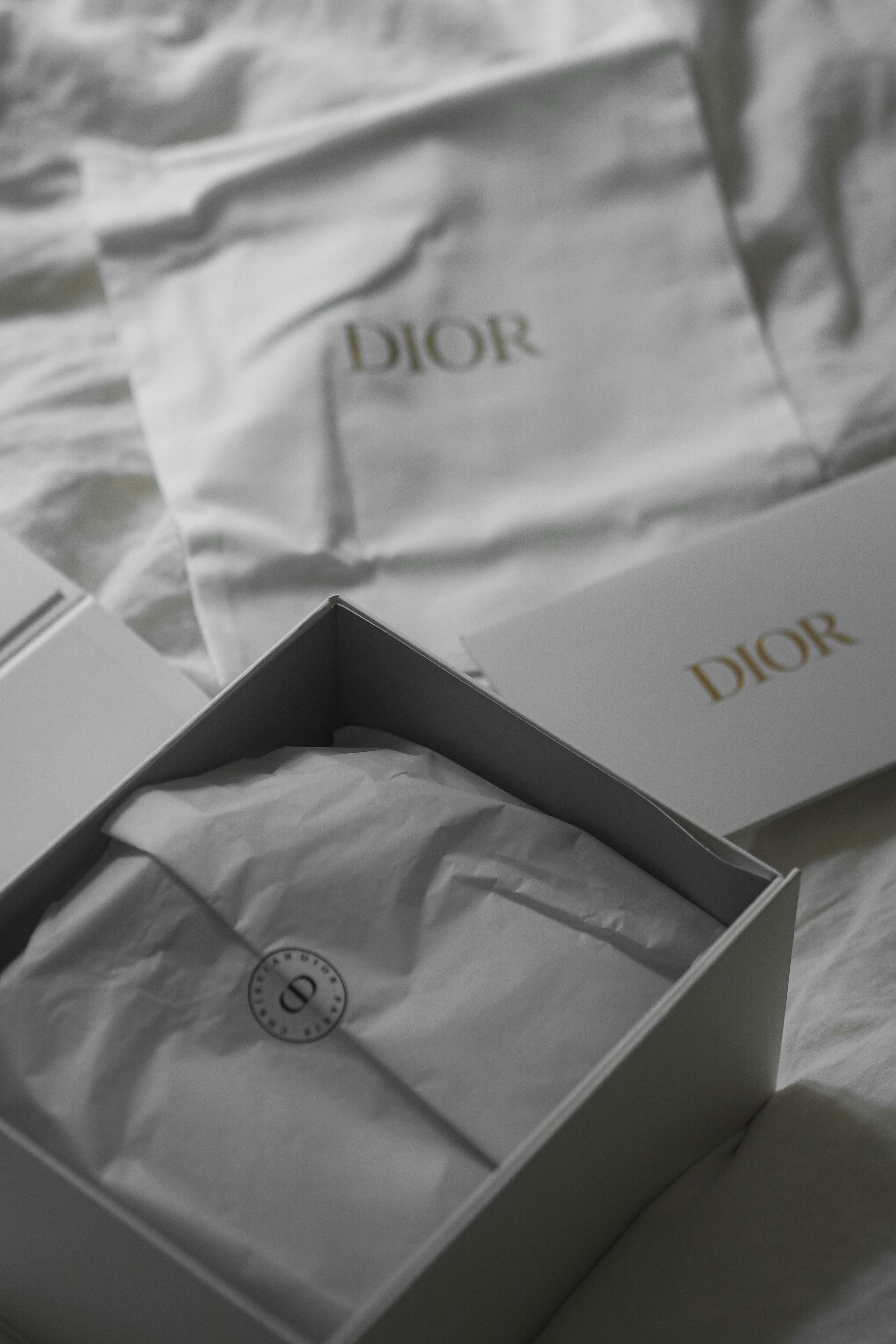 Dior packaging with a gift box and dust bag