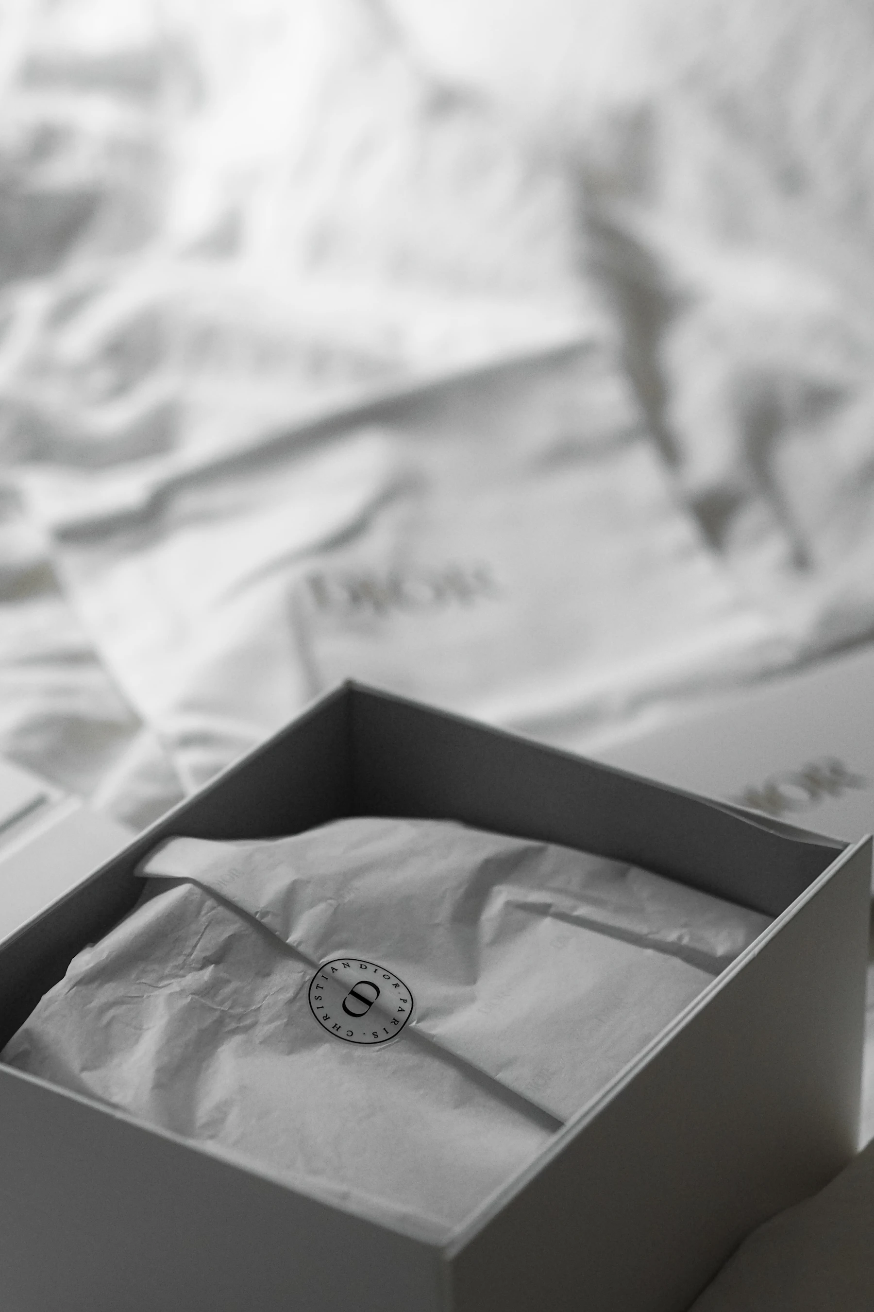Dior gift box with tissue paper and logo
