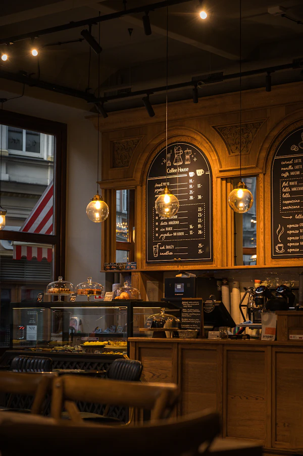 Café interior with baked goods