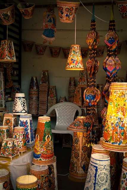 Hand-painted Indian lamps