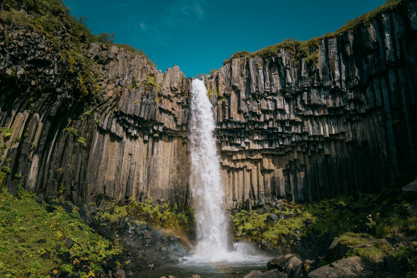 Svartifoss waterfall and basalt columns in Skaftafell Iceland