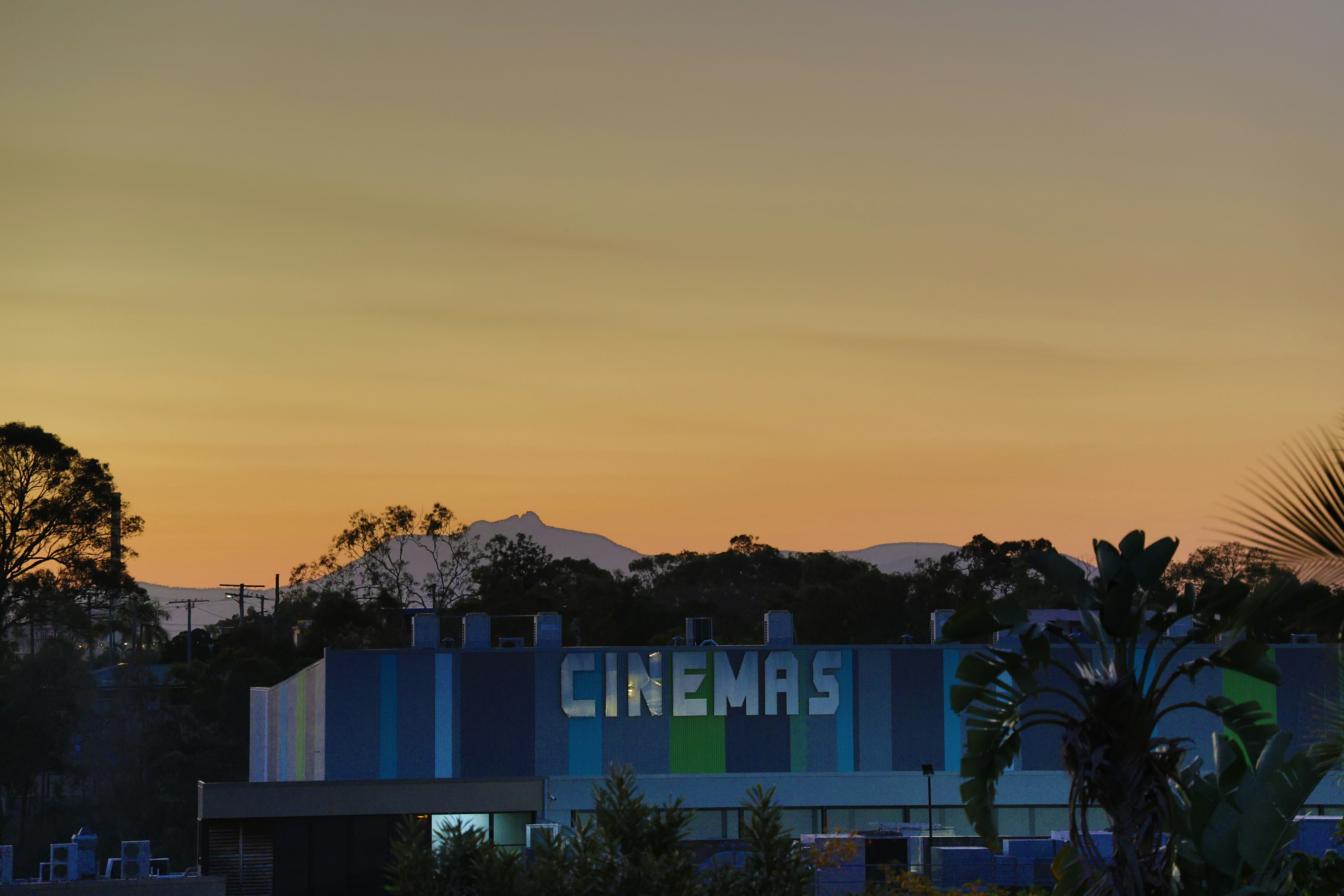 Cinemas building with colorful stripes