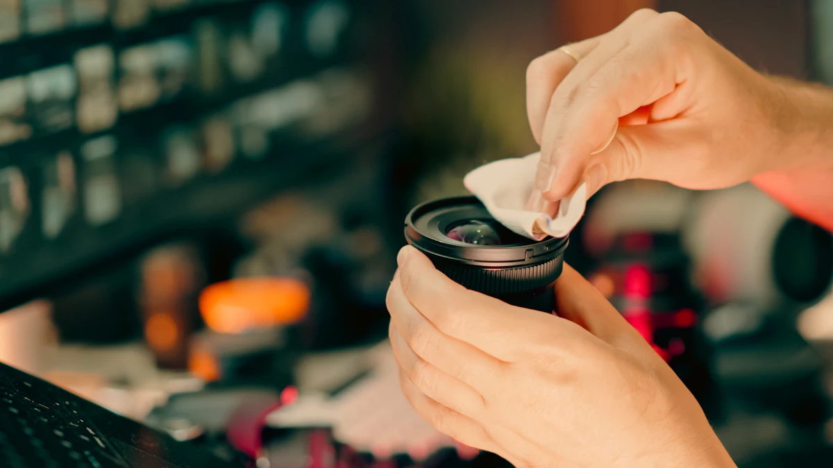 Close-up of hands cleaning a small fixture with a soft cloth