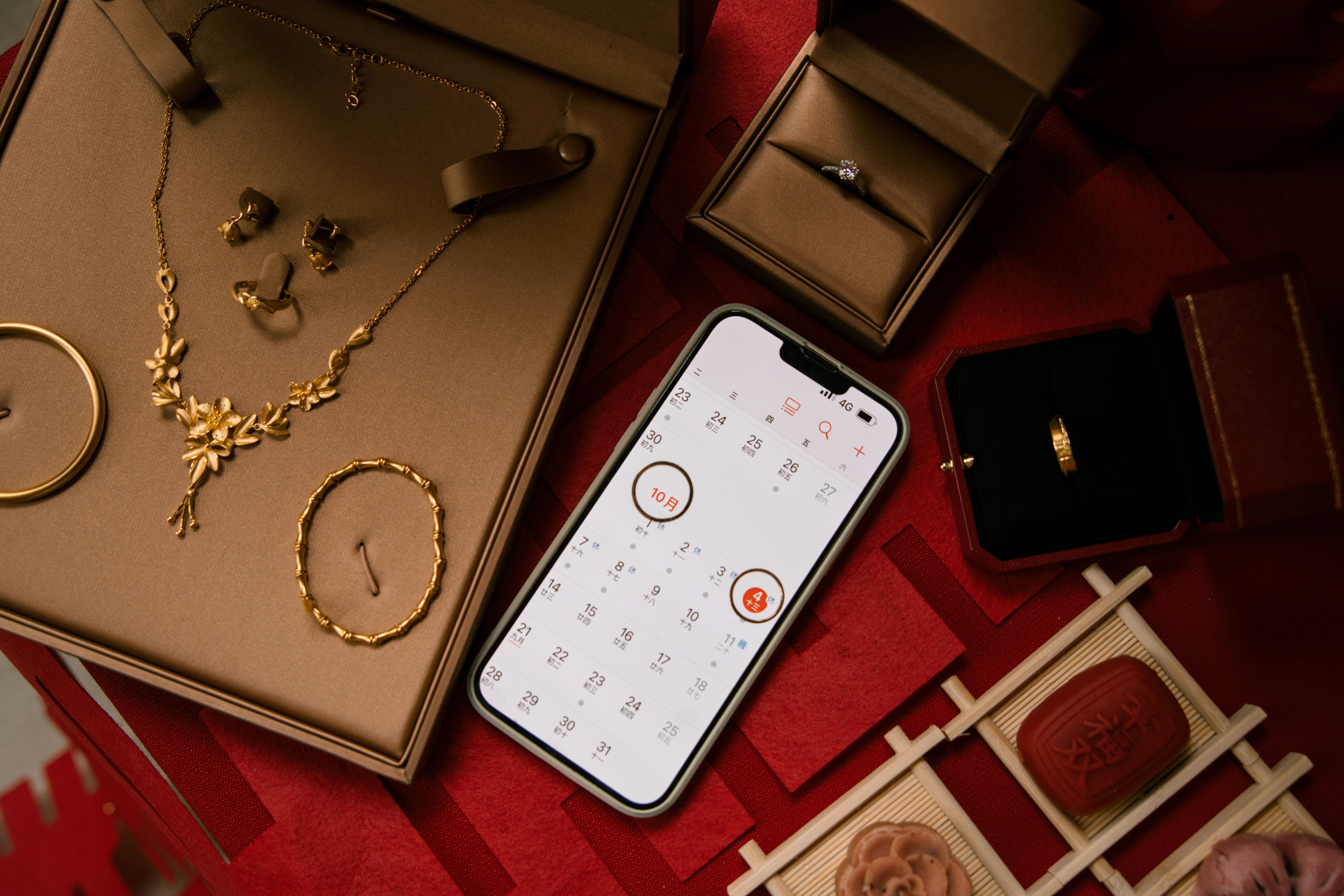Gold jewelry with smartphone