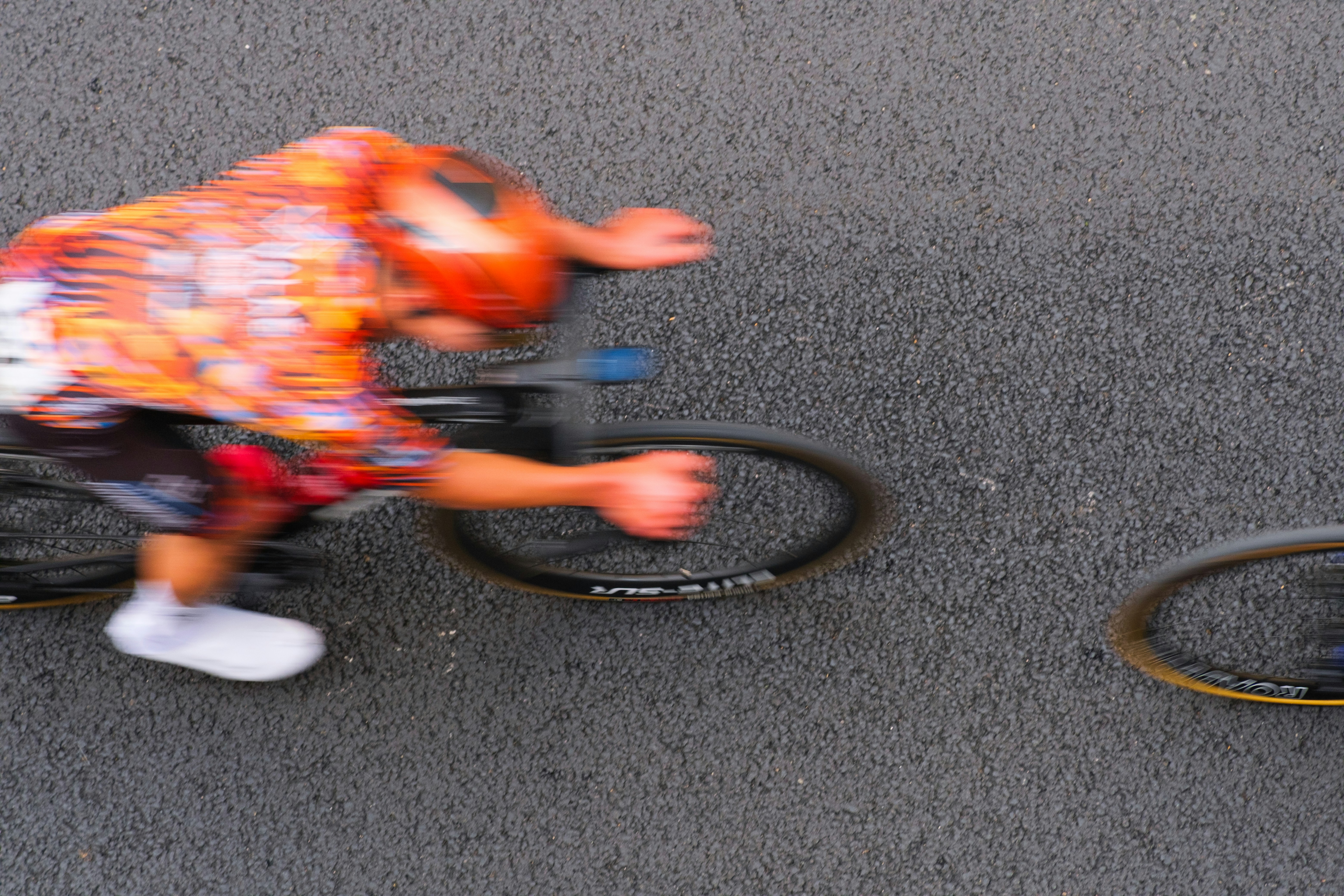 Cyclist in motion on a road