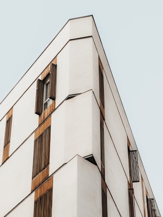 Modern building exterior with geometric lines and windows