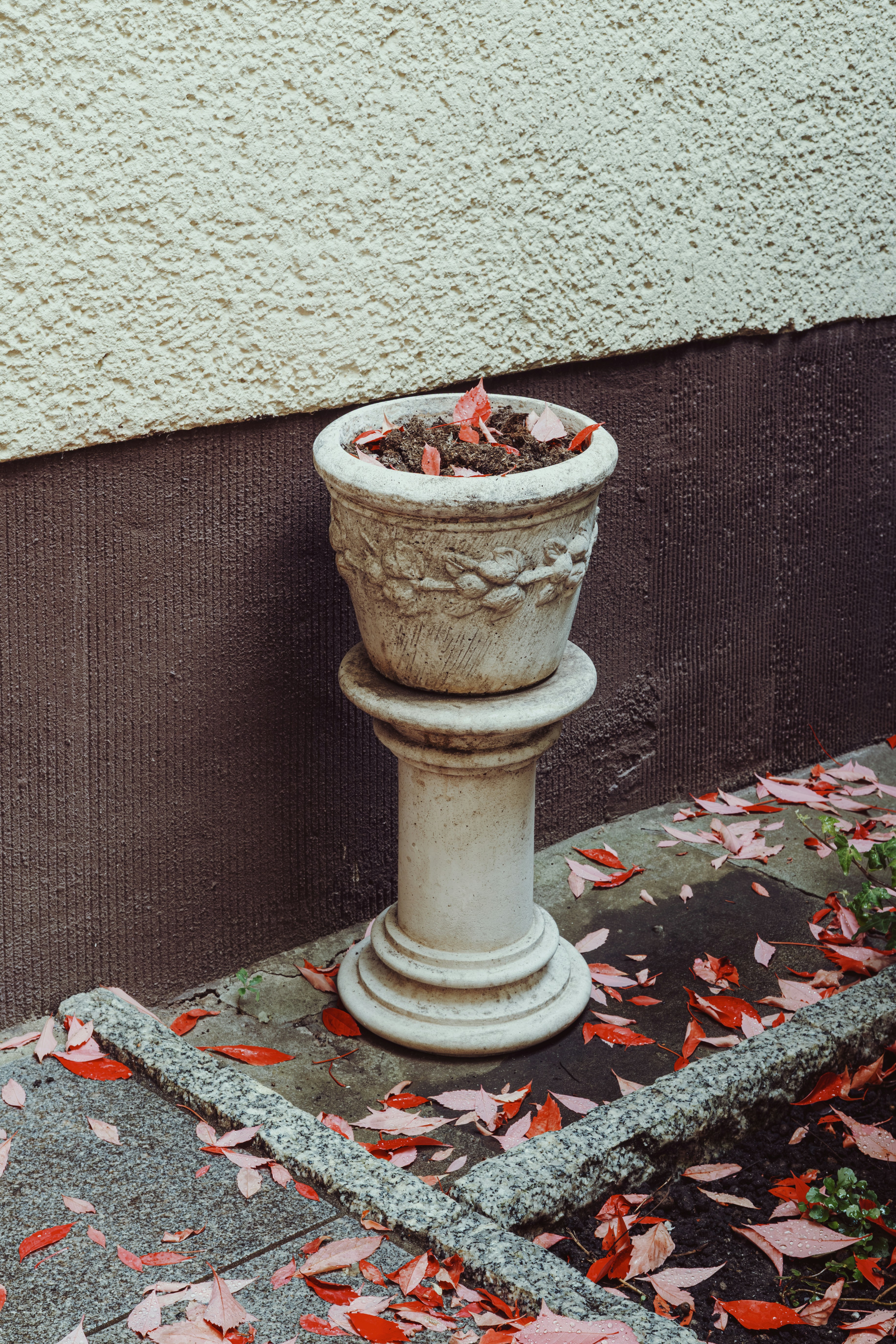 Ornate pot on pedestal with fallen leaves photo  Free Green Image on  Unsplash