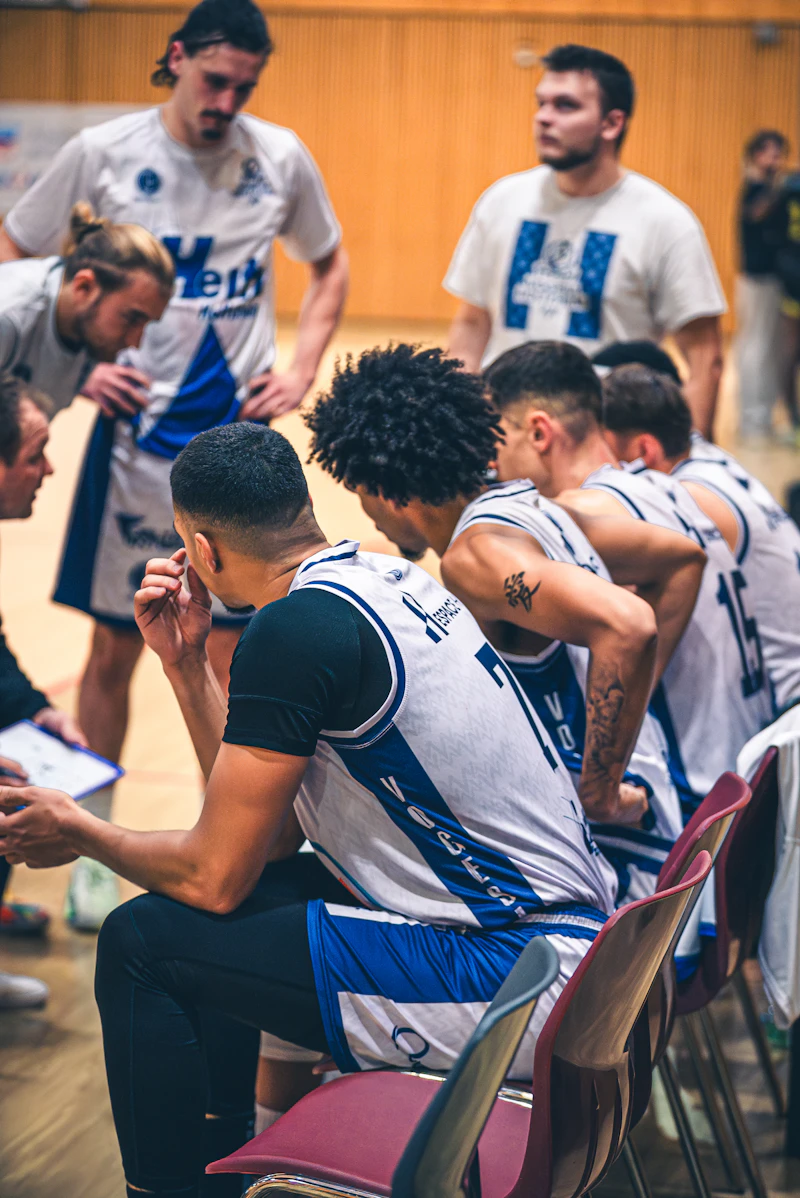 Basketball team huddle during a game break
