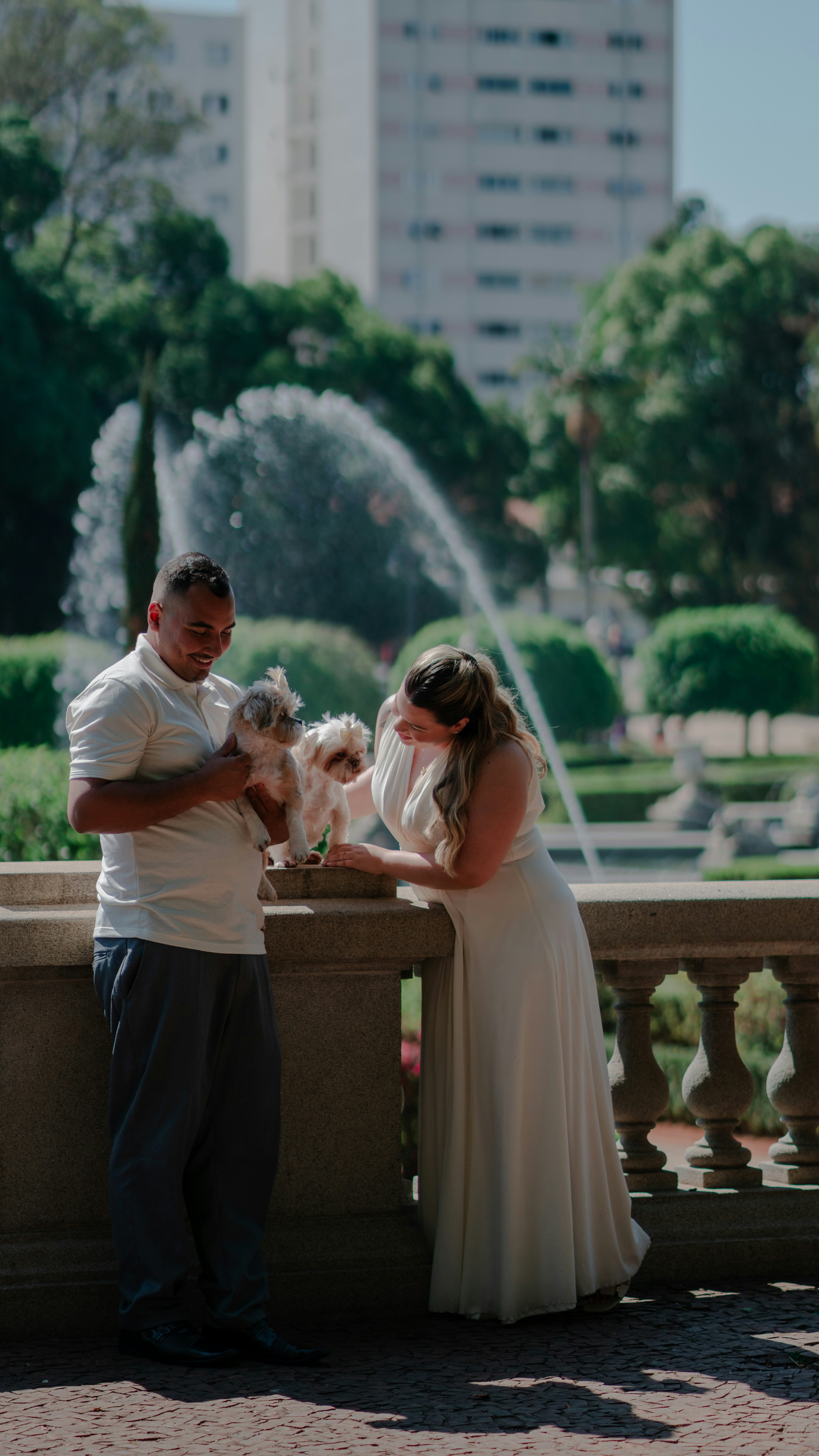 happy couple with dog
