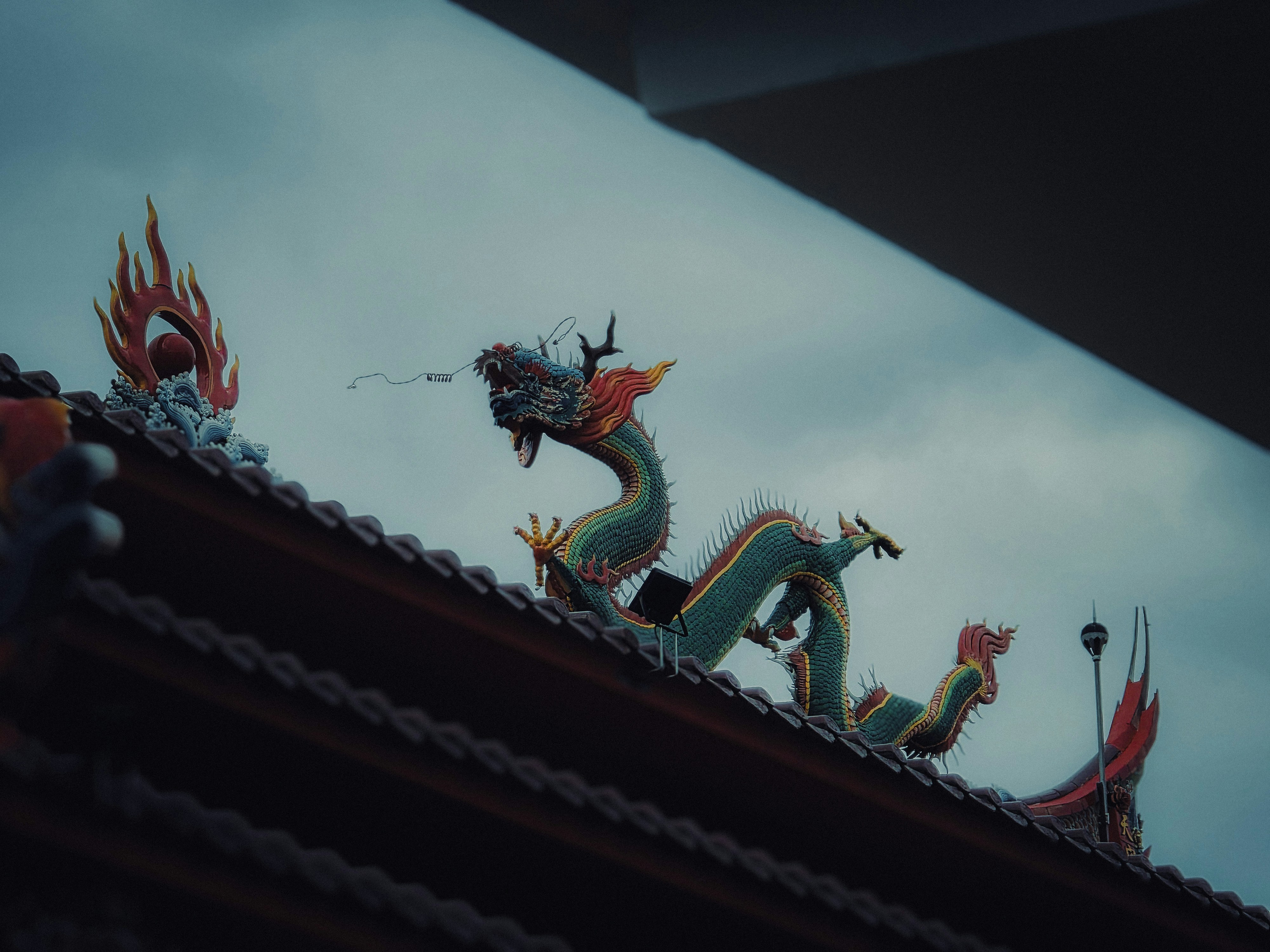 Dragon sculpture on a temple roof