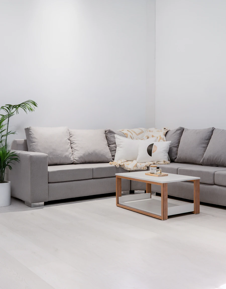Real grey L-shape sofa in a modern living room