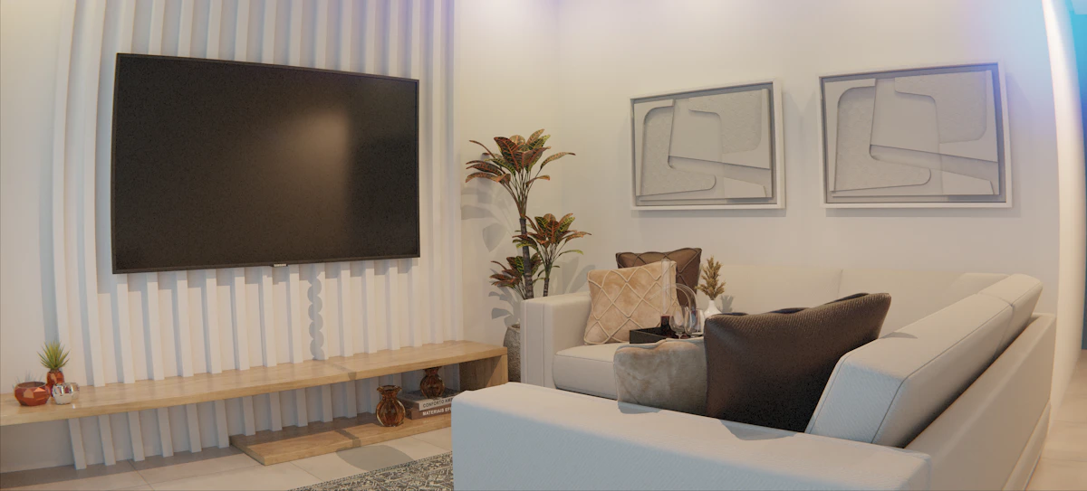 3D TV wall wallpaper Dubai living room