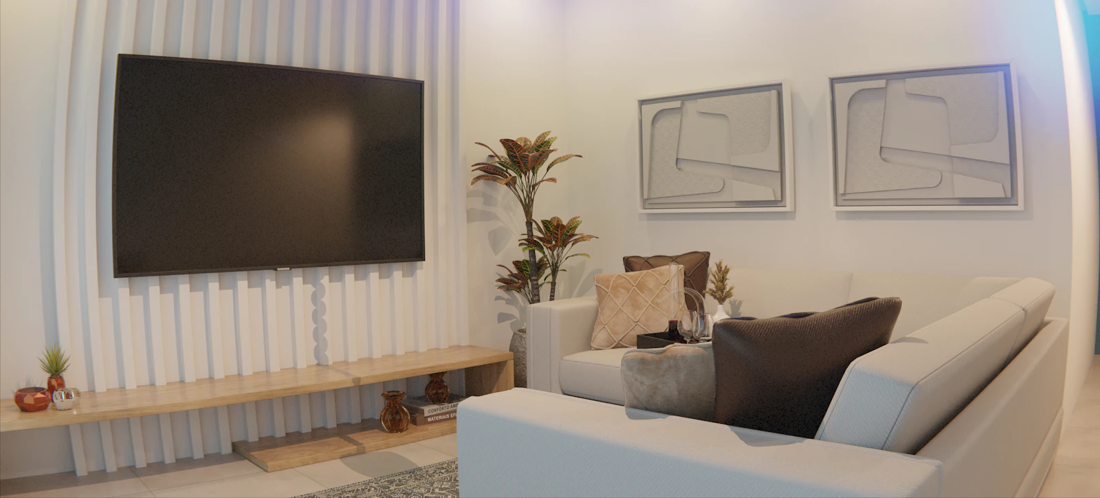 modern living room 3D TV feature wall wallpaper Dubai