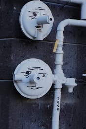 Two round objects with faces drawn on them.