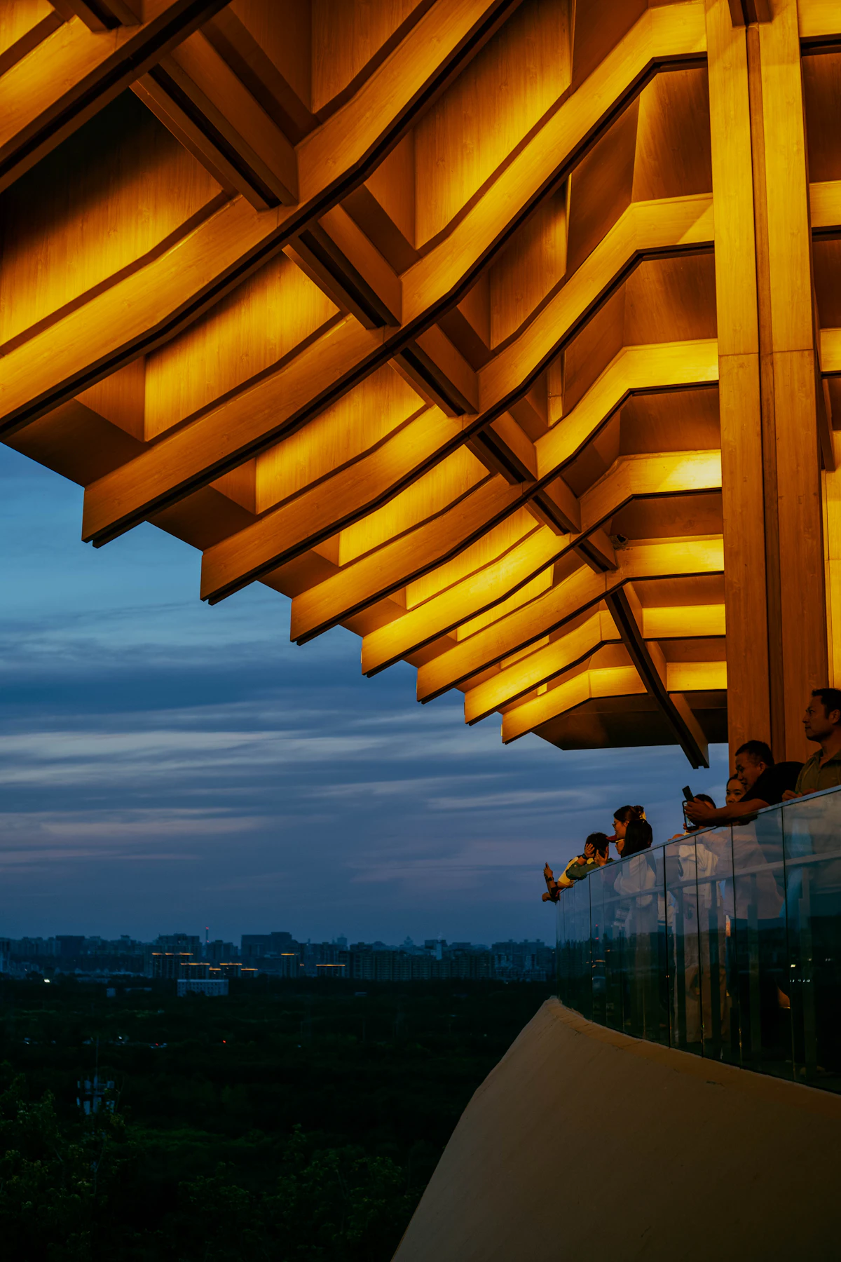 Modern wooden construction at twilight