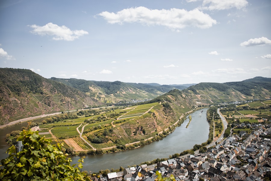 The Moselle bend seen from above — terraced vineyards and the river wrapping the valley