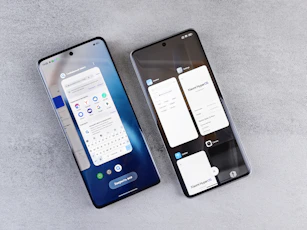 Two smartphones displaying different app interfaces.