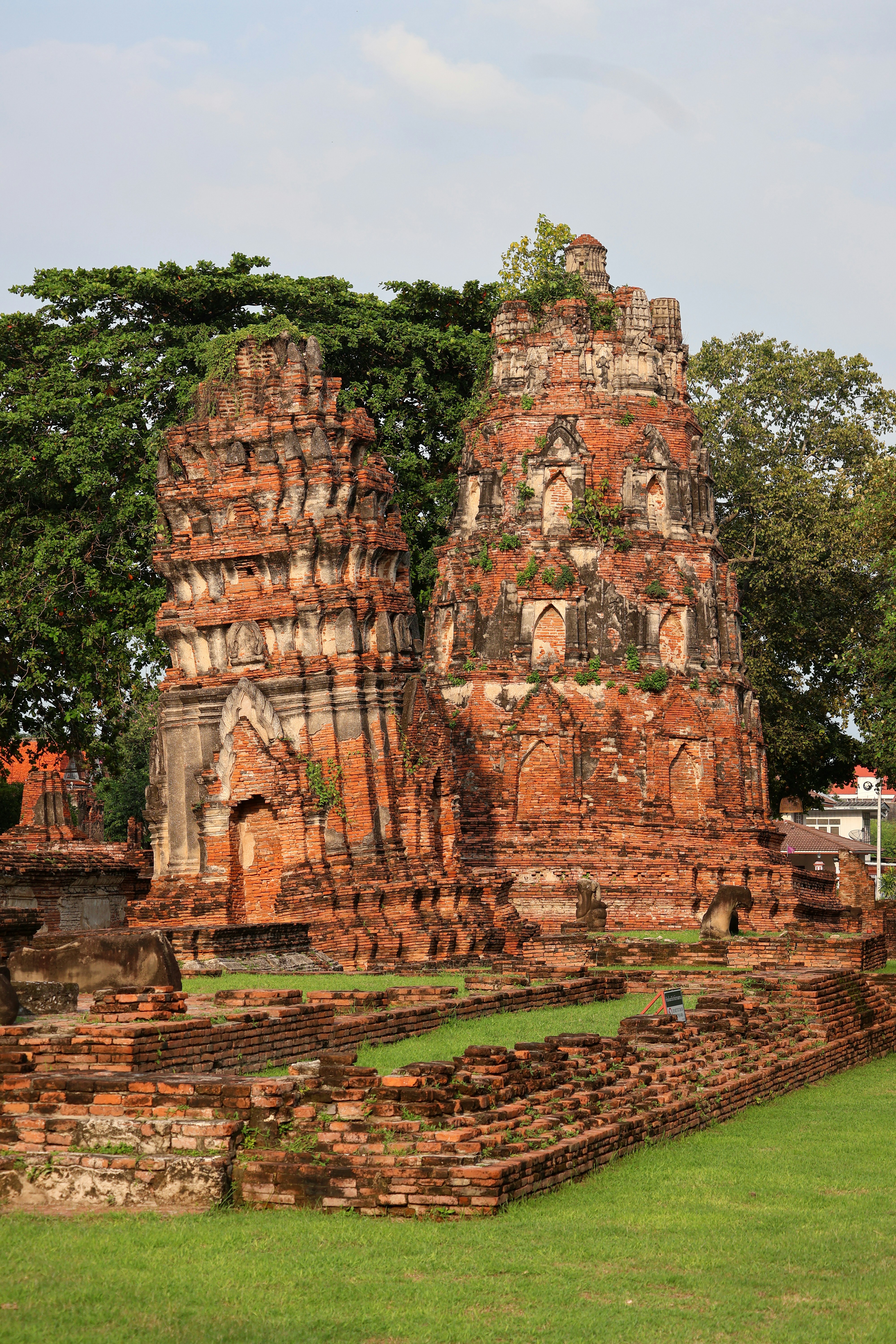 Ancient brick ruins with overgrown vegetation