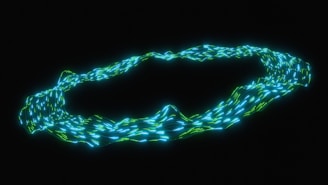 A glowing blue and green ring on black background