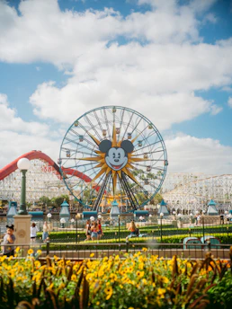 Ferris wheel with mickey mouse face at amusement park