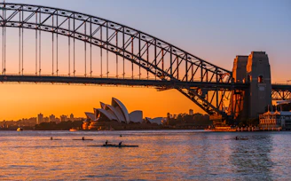 Sydney harbour bridge and opera house at sunrise