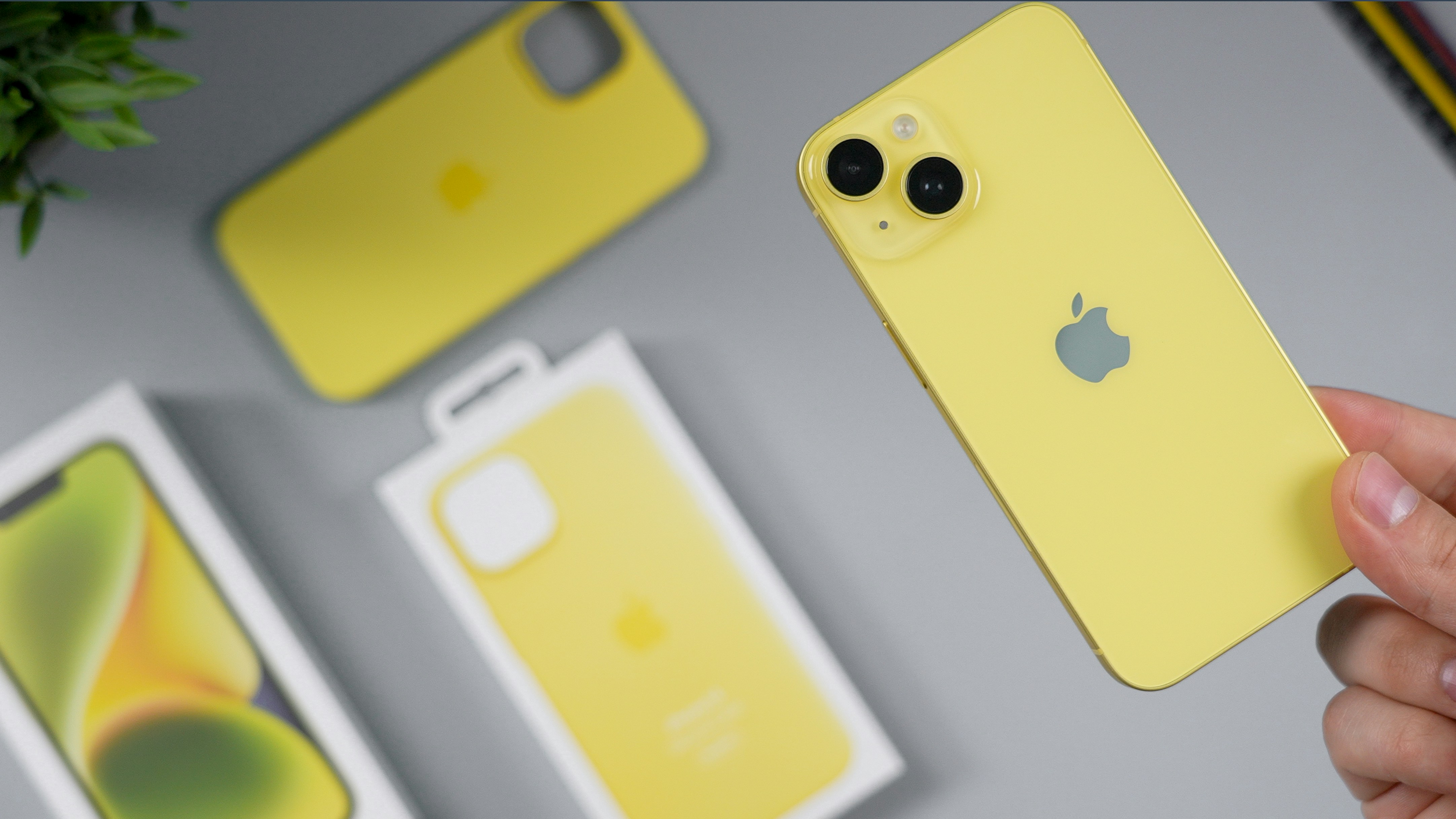 Yellow iPhone on Desk
