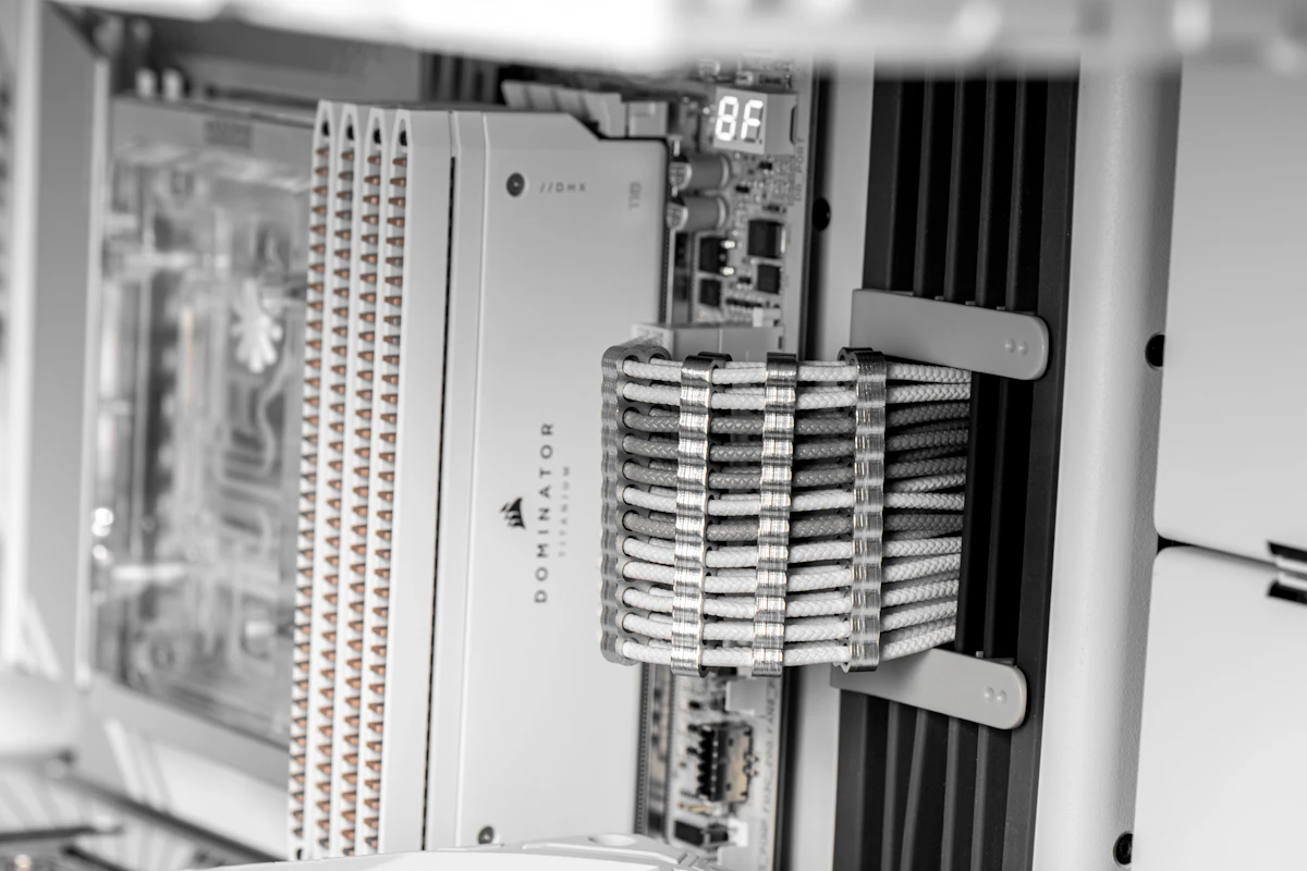 Close-up of computer server rack components