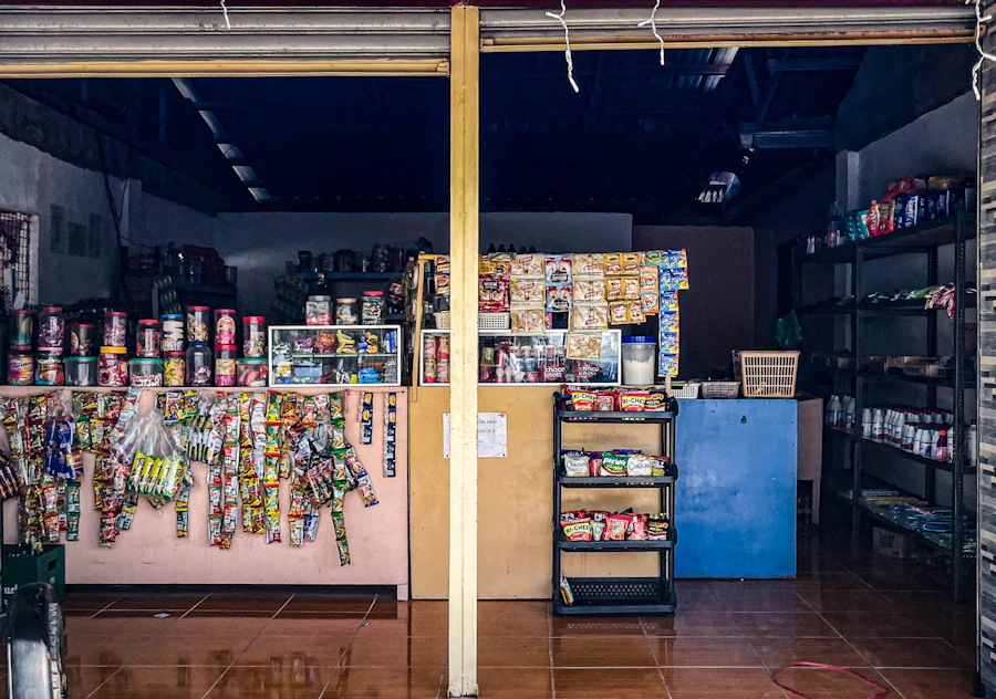 Small store interior with shelves of goods