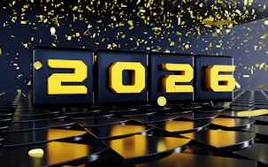 The year 2026 displayed with confetti