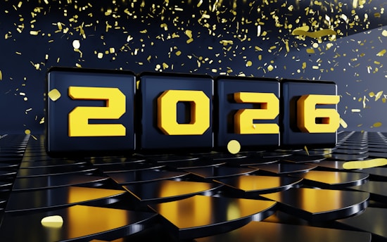 The year 2026 displayed with confetti