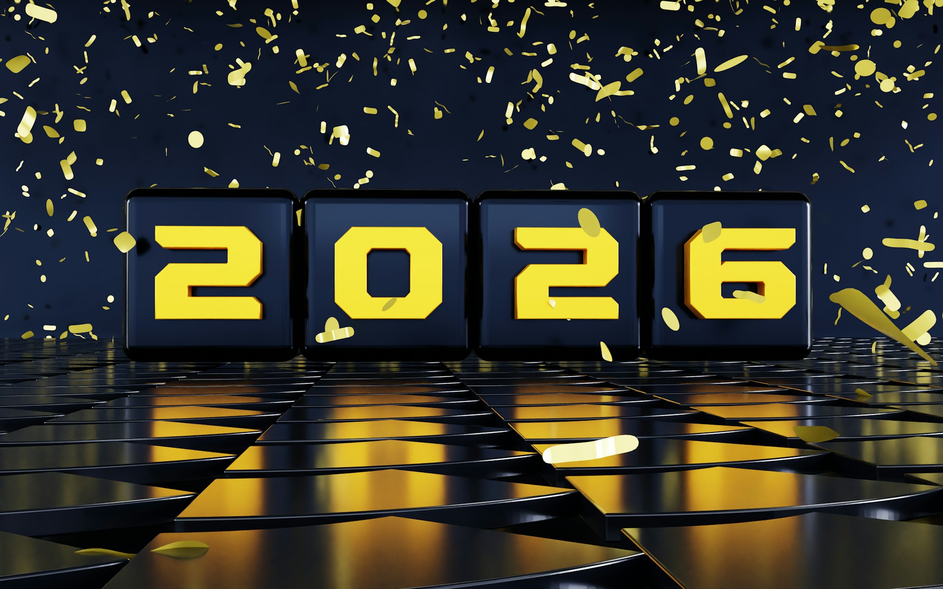 The year 2026 displayed with confetti