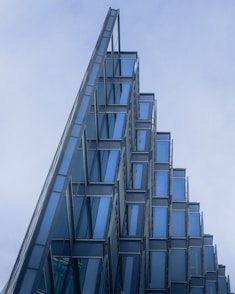 Modern glass building with geometric design